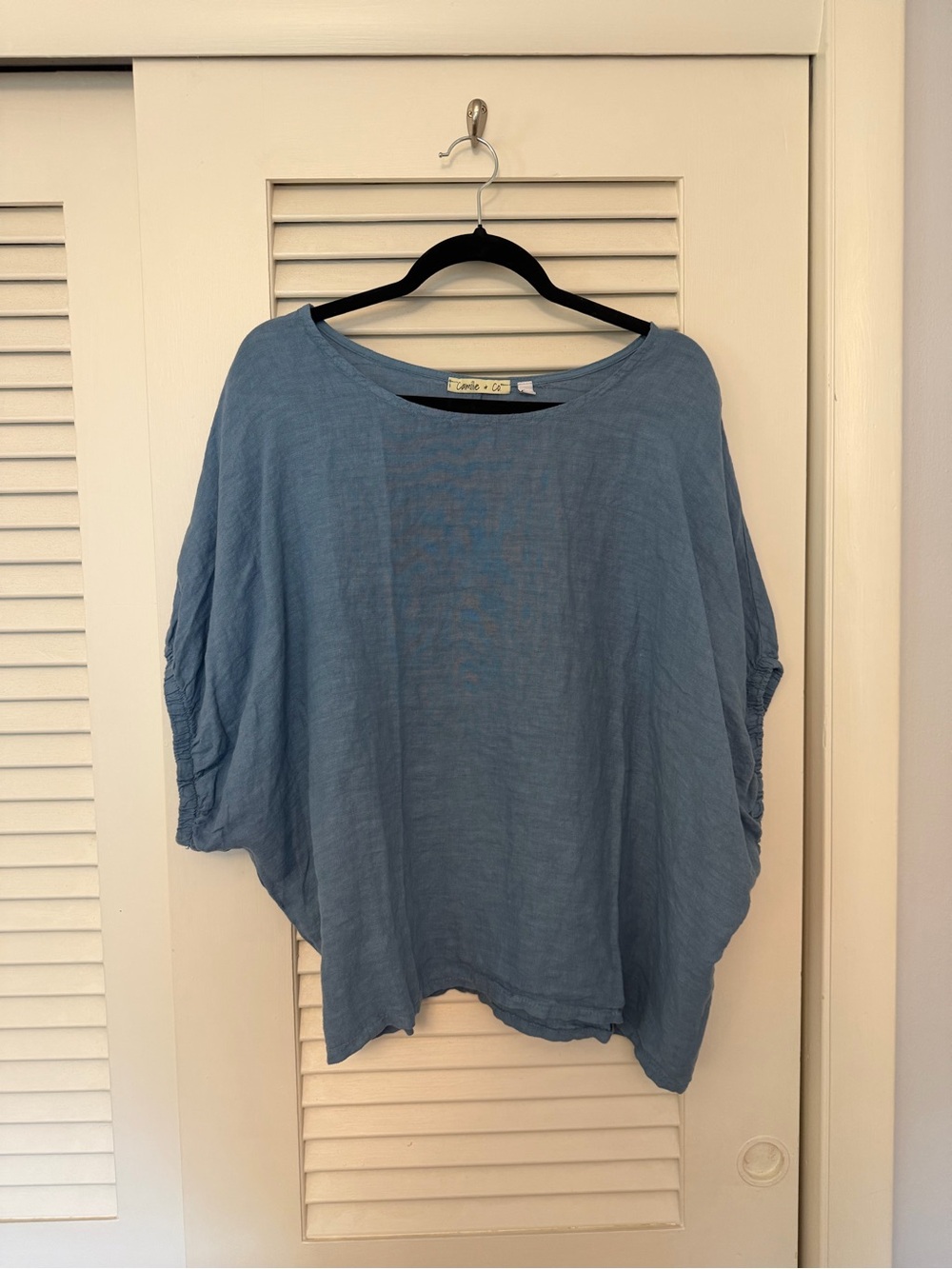 Camille & Co Made in Italy Linen Oversized Blue Boho Top Size L
